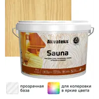 Лак для стен, потолков и полов в банях акрилатный Akvateks Sauna цвет прозрачный полуматовый 9 л