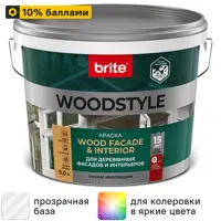 Краска для деревянных фасадов Brite Woodstyle Prof моющаяся матовая цвет прозрачный база С 9 л