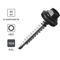 Саморезы кровельные по дереву Standers с пресс-шайбой RAL7024 4.8x35 80 шт.