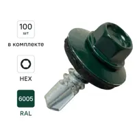 Саморезы по металлу Dilwis с пресс-шайбой со сверлом 5.5x19 мм RAL 6005 100 шт.