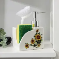 Дозатор для жидкого мыла Доляна 747153 керамика с подставкой для губки