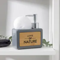 Дозатор для жидкого мыла Доляна 4004523 дерево с мыльницей цвет серый