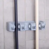 Держатель для уборочного инвентаря с крючками SIMALAND 945215 26×6×10 см, цвет серый