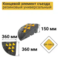 Съезд с бордюра резиновый СР-150-2 концевая часть 0.3х0.15х0.36 м