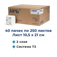 Туалетная бумага листовая НРБ Premium 210250 2 слоя 40 пачек 250 листов система Т3
