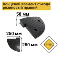 Съезд с бордюра резиновый СР-55-2 правый концевая часть