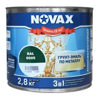 Грунт-эмаль 3 в 1 по металлу Novax матовая цвет зеленый мох RAL 6005 2.8 кг