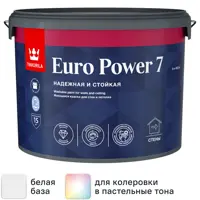 Краска для стен и потолков Tikkurila Euro Power 7 моющаяся матовая цвет белый база А 9 л