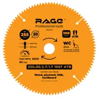 Диск пильный по дереву Rage 100Т 255x30x2.7 мм, кольца 25.4/20/16