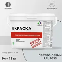 Краска для стен и потолка моющаяся Malare Professional быстросохнущая матовая цвет светло-серый 9 л